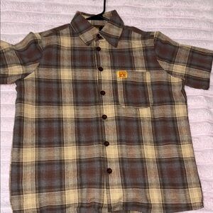 Brown and Cream Plaid Button-Up Shirt